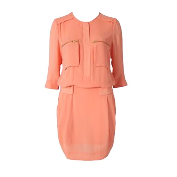By Malene Birger Peach Crepe Maryam Dress gold zipper pockets elastic waistband - Picture 2 of 16